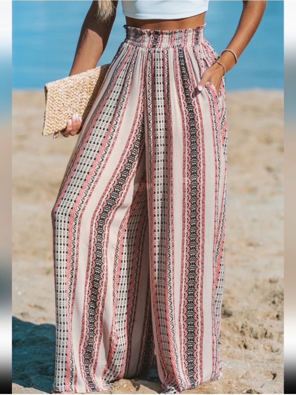 Cupshe Pink and Black Striped High-Waist Wide Leg Pants
